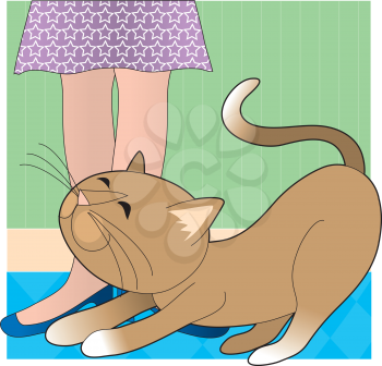 Royalty Free Clipart Image of a Cat Stretching, 