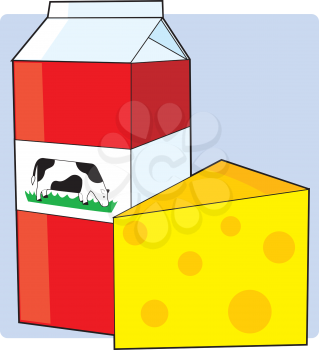 Royalty Free Clipart Image of a Carton of Milk and Swiss Cheese