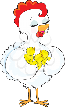 Royalty Free Clipart Image of a Mother Hen and Her Chicks