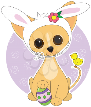 Royalty Free Clipart Image of a Chihuahua With Rabbit Ears for Easter