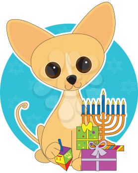 Royalty Free Clipart Image of a Chihuahua at Hanukkah