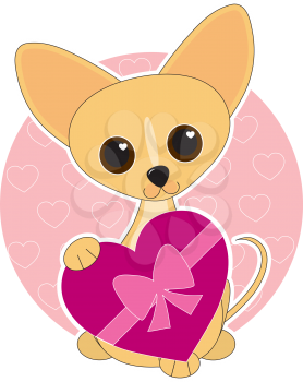 Royalty Free Clipart Image of a Chihuahua With a Heart Box