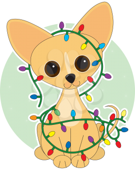 Royalty Free Clipart Image of a Chihuahua in Christmas Lights