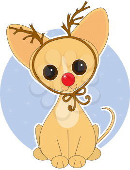 Royalty Free Clipart Image of a Pup Dressed as a Reindeer