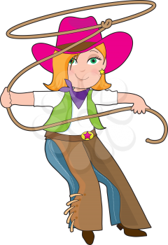Royalty Free Clipart Image of a Cowgirl With a Lasso