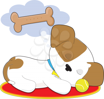 Royalty Free Clipart Image of a Puppy Dreaming of a Bone