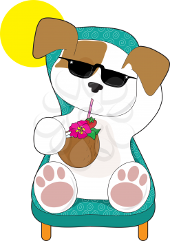 Royalty Free Clipart Image of a Puppy in a Chair With a Drink
