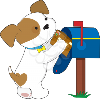 Royalty Free Clipart Image of a Puppy Mailing a Letter