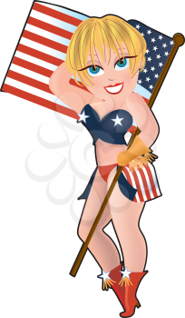 Royalty Free Clipart Image of a Girl With an American Flag