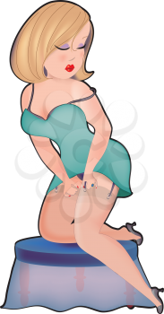 Royalty Free Clipart Image of a Woman Putting on Stocking