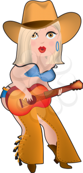 Royalty Free Clipart Image of a Cowgirl With a Guitar