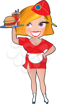 Royalty Free Clipart Image of a Roller Skating Waitress