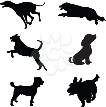Royalty Free Clipart Image of Six Dogs in Silhouette