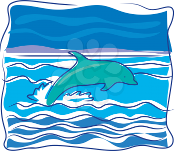 Royalty Free Clipart Image of a Dolphin Jumping Out of the Water
