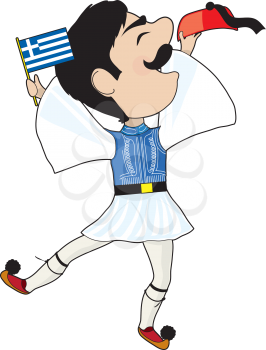 Royalty Free Clipart Image of a Greek Evzone Dancing With a Greek Flag