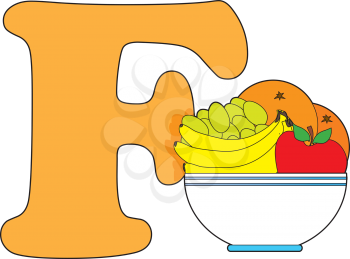 Royalty Free Clipart Image of an F Beside Fruit