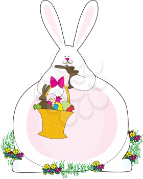 Royalty Free Clipart Image of a Fat Bunny Eating Easter Chocolate