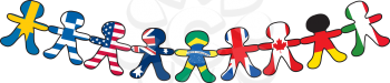 Royalty Free Clipart Image of a Line of Paper Dolls Representing Differnt Countries