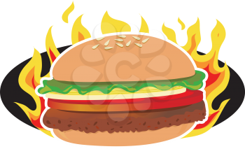 Royalty Free Clipart Image of a Hamburger and a Flame