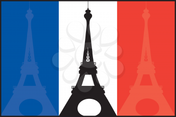 Royalty Free Clipart Image of a French Flag With the Eiffel Tower