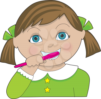 Royalty Free Clipart Image of a Little Girl Brushing Her Teeth