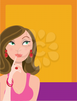 Royalty Free Clipart Image of a Woman Looking Pensive
