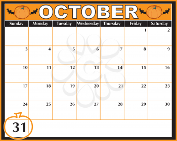 Royalty Free Clipart Image of an October Calendar Showing Oct. 31