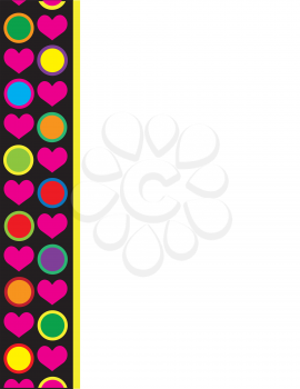 Royalty Free Clipart Image of a Border With Colourful Hearts and Circles