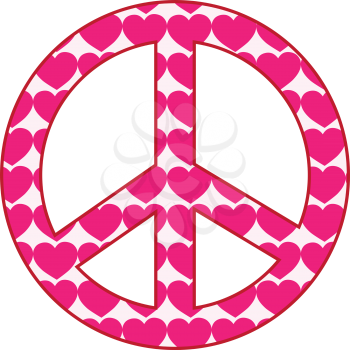 Royalty Free Clipart Image of a Peace Sign With Pink Hearts