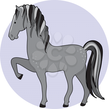 Royalty Free Clipart Image of a Dapple Grey Horse With One Leg Up
