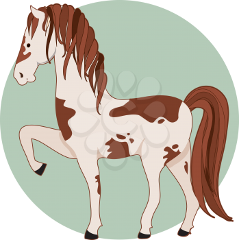 Royalty Free Clipart Image of a Pinto Pony With One Leg Raised