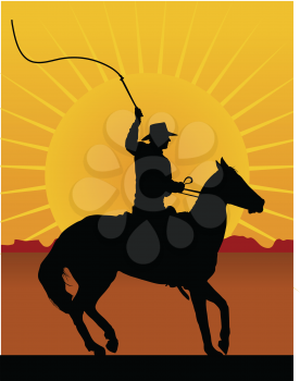 Royalty Free Clipart Image of a Horse and Rider With a Whip