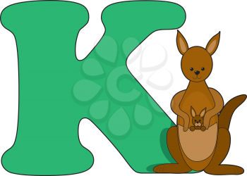 Royalty Free Clipart Image of the Letter K and a Kangaroo