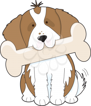 Royalty Free Clipart Image of a King Charles Cavalier Spaniel With a Bone