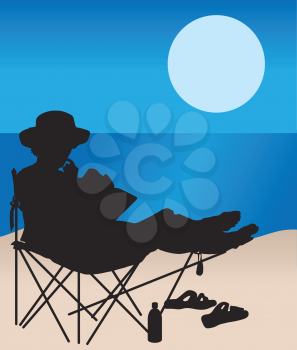 Royalty Free Clipart Image of a Silhouetted Woman at the Beach