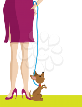 Royalty Free Clipart Image of a Woman's Legs and a Dog on a Leash