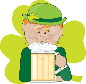 Royalty Free Clipart Image of a Leprechaun With a Beer