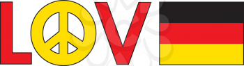 Royalty Free Clipart Image of the Word Love With a Peace Symbol and German Flag