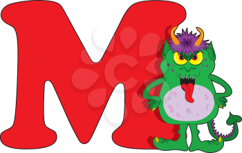 Royalty Free Clipart Image of a Monster Beside M