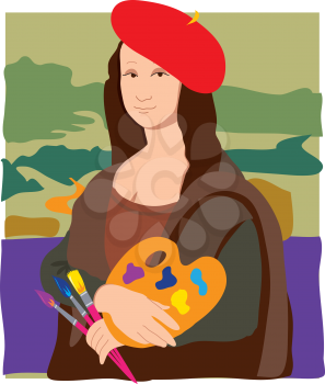 Royalty Free Clipart Image of Mona Lisa as an Artist