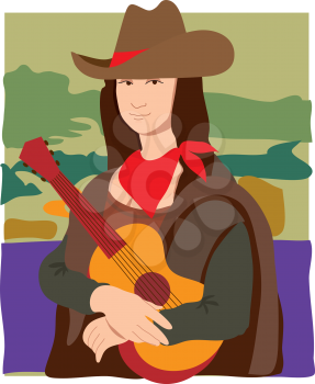 Royalty Free Clipart Image of Mona Lisa With a Guitar