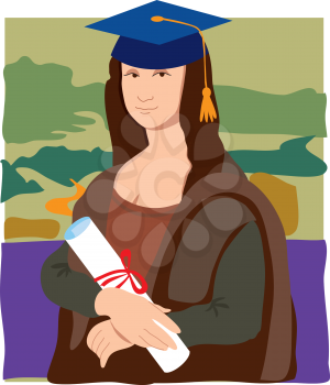 Royalty Free Clipart Image of Mona Lisa as a Graduate