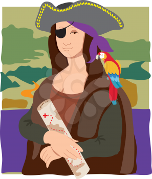Royalty Free Clipart Image of a Pirate Mona Lisa