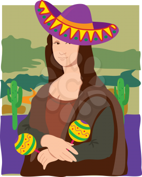 Royalty Free Clipart Image of a Mexican Mona Lisa