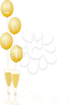 Royalty Free Clipart Image of Champagne Glasses and Balloons With 2011 on Them
