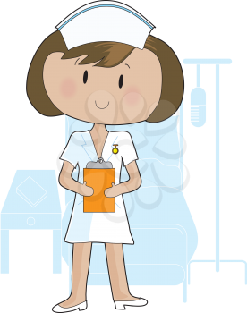 Royalty Free Clipart Image of a Nurse Holding a Clipboard