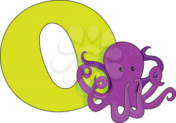 Royalty Free Clipart Image of an Octopus Beside an O