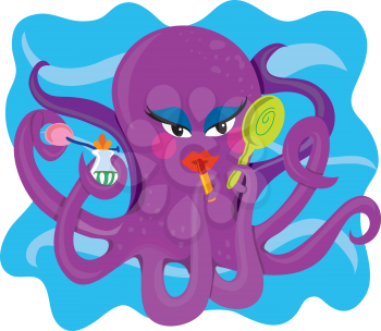 Royalty Free Clipart Image of a Multitasking Octopus