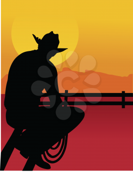 Royalty Free Clipart Image of a Silhouetted Cowboy