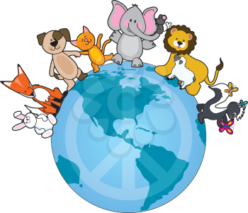 Royalty Free Clipart Image of Animals on Earth